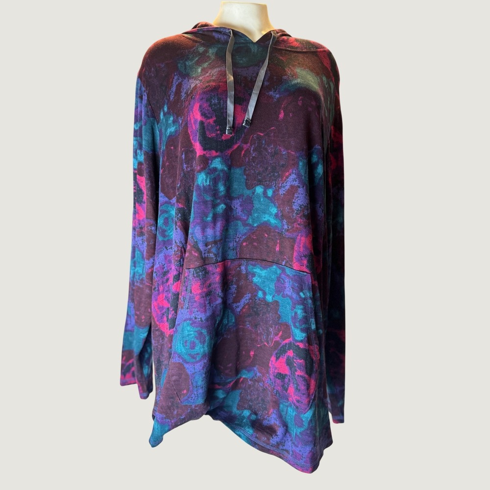 NWT LIVI Plus 26/28 Floral Tie Dye Hooded Tunic Top Stretch